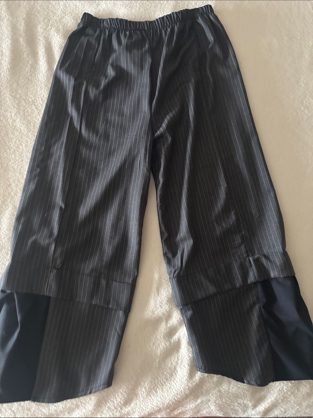Wide Leg Pinstripe Pants in Charcoal Black